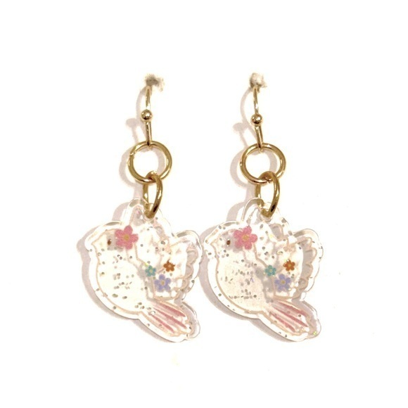 Floral Bird Dangle Earrings - Picture 1 of 2